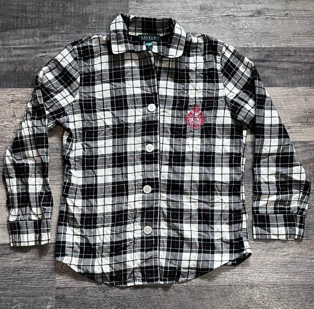 Lauren Ralph Lauren Women’s Plaid Button Front Shirt Size Small Black White Pink